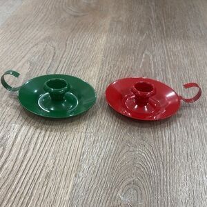 Vintage Tulip Chamber Stick Candle‎ Holder Red Green Christmas Decor